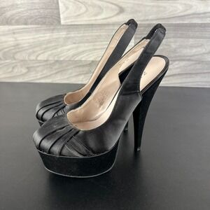 Zigi Girl ELLA Slingback Sandals Women's Size‎ US 7.5 Black Satin Stiletto Heels